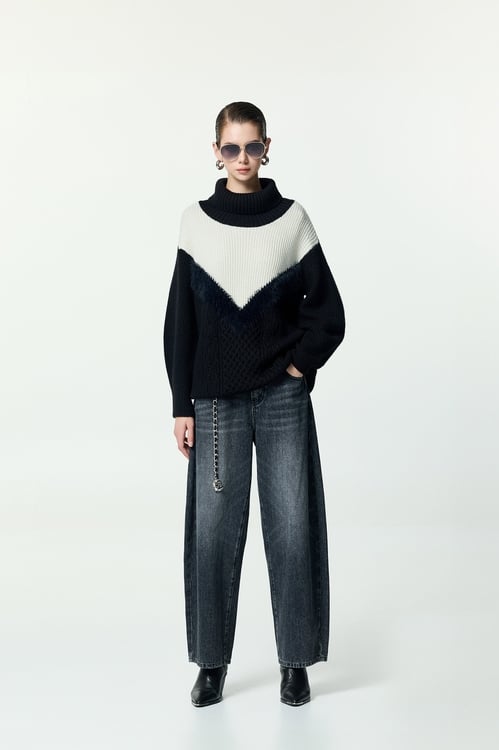 Washed Effects Baggy Curve Jeans,Black jeans