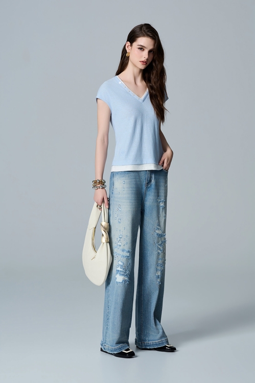 Sequin Detail Distress Jeans,,Sequin Detail Distress Jeans,Culottes,Season (AW) Look,Embroidered,pants,Knitted,Denim,Jeans,Season (AW) Look,pants