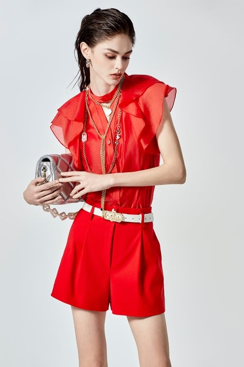 Chilli Red Shorts With Front Darts,Shorts