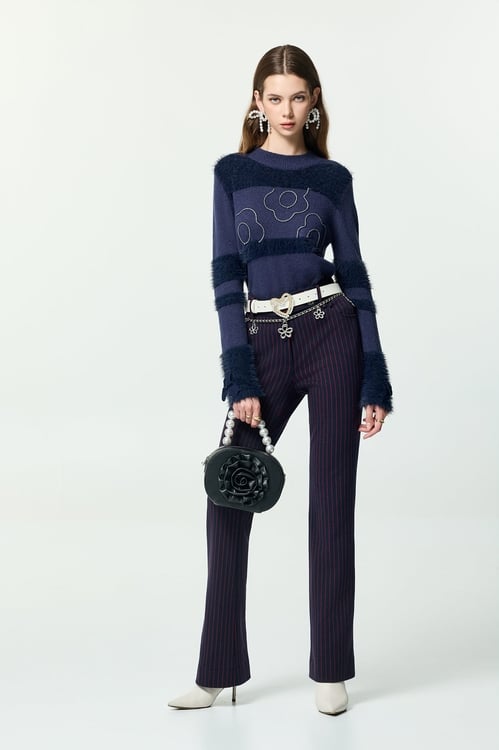 Red Pinstripe Boot Leg Pants,Valentine