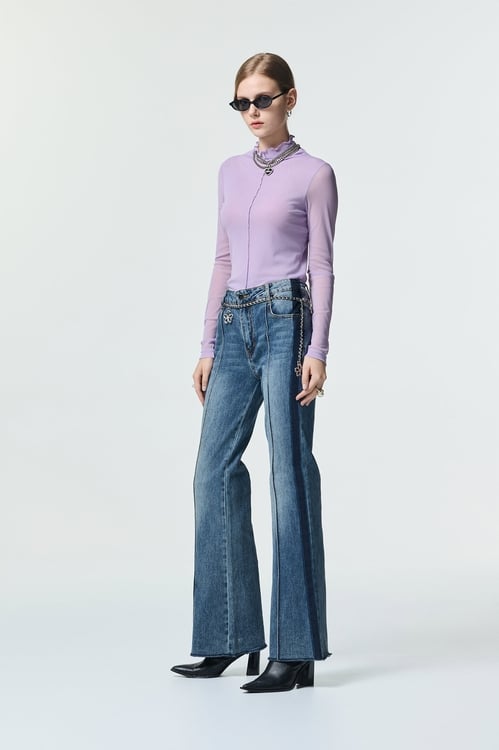 Boot Leg Jeans With Contrast Side Trim Detail,Bell-bottoms,Bell-bottoms,Bell-bottoms