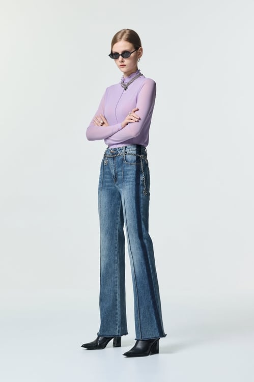 Boot Leg Jeans With Contrast Side Trim Detail,Bell-bottoms,Bell-bottoms,Bell-bottoms