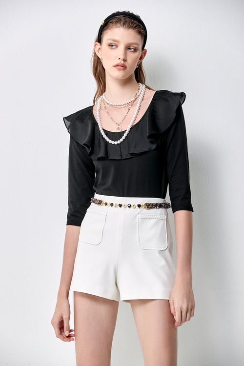 Basic White Shorts With Fake Pocket Detail,,Basic White Shorts With Fake Pocket Detail,Bell-bottoms,Bell-bottoms,Bell-bottoms,Bell-bottoms,Season (SS) Look,Shorts,Back To Classic,Back To B/W