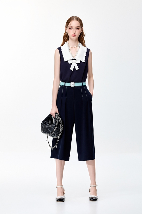 Contrast Stitching Detail Wide Leg Pants,Pants