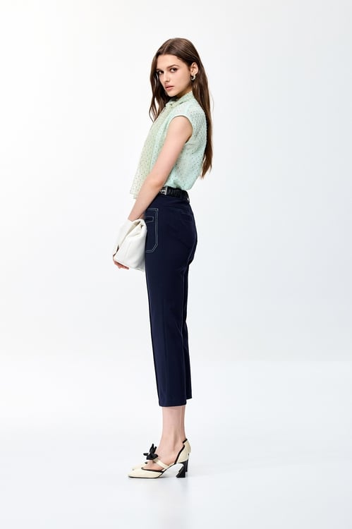 Contrast Stitching Detail Slim Fit Pants,Skinny pants,Skinny pants