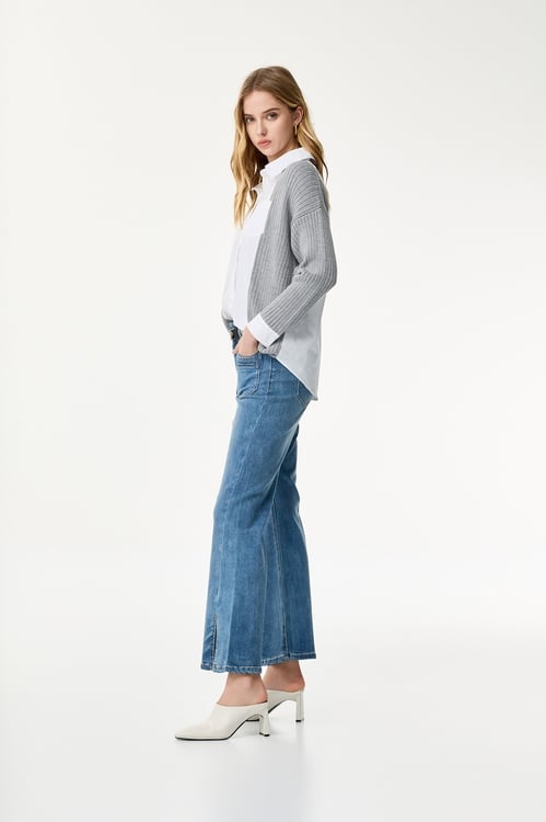 Patch Pockets Boot Leg Jeans,Denim,Denim