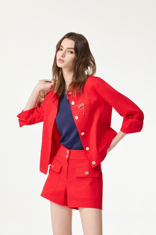 Chilli Red Basic Shorts,Denim shorts