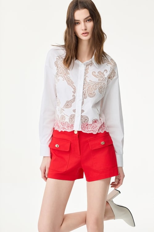 Chilli Red Basic Shorts,Denim shorts