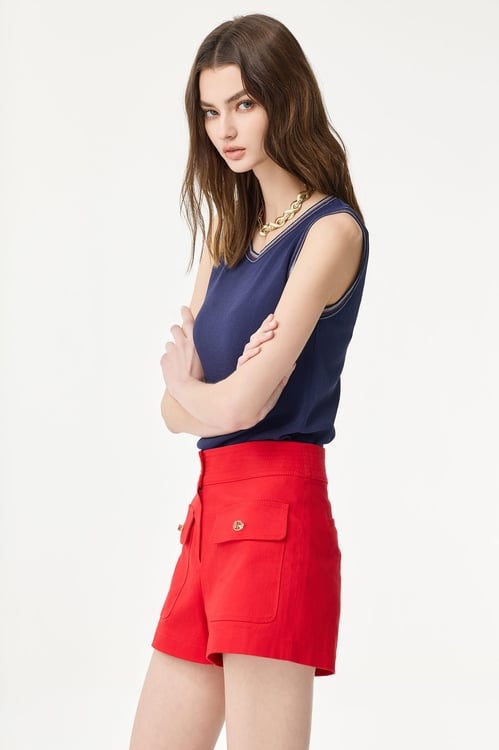 Chilli Red Basic Shorts,Denim shorts