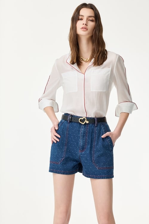 Dotted Detail Denim Shorts,Denim shorts