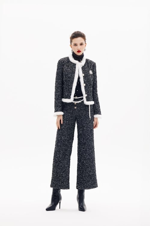 Wide Leg Tweed Pants,Black pants