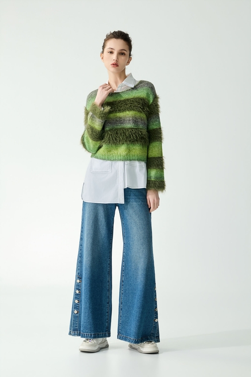 Side Slit Detail Wide Leg Jeans,,Side Slit Detail Wide Leg Jeans,Jackets,Outerwear,Season (SS) Look,Season (SS) Look,Denim,Jeans,pants