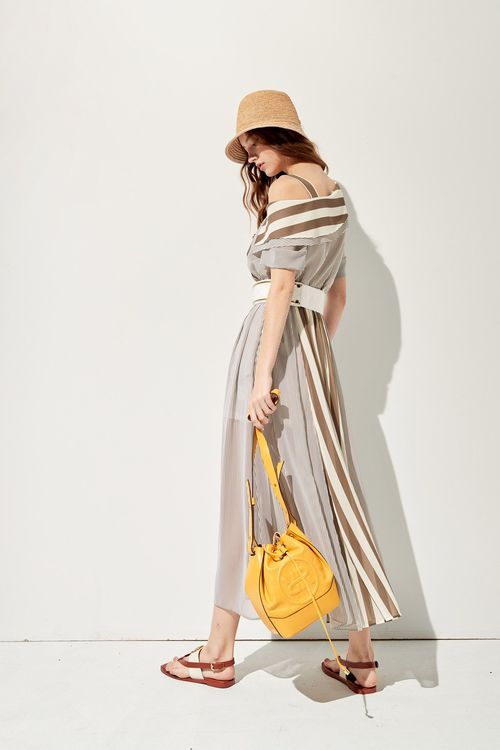 Asymmetric Collar Contrast Maxi Dress,Queen