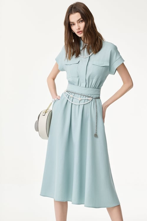 Short Sleeve Midi Shirt Dress,Casual dresses