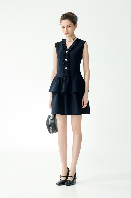 Ruffle Trim Detail Navy Dress,,Ruffle Trim Detail Navy Dress,Dresses,Season (SS) Look