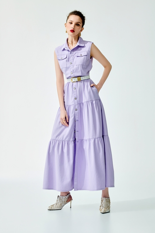 Sleeveless Purple Shirt Dress,dresses,Dresses