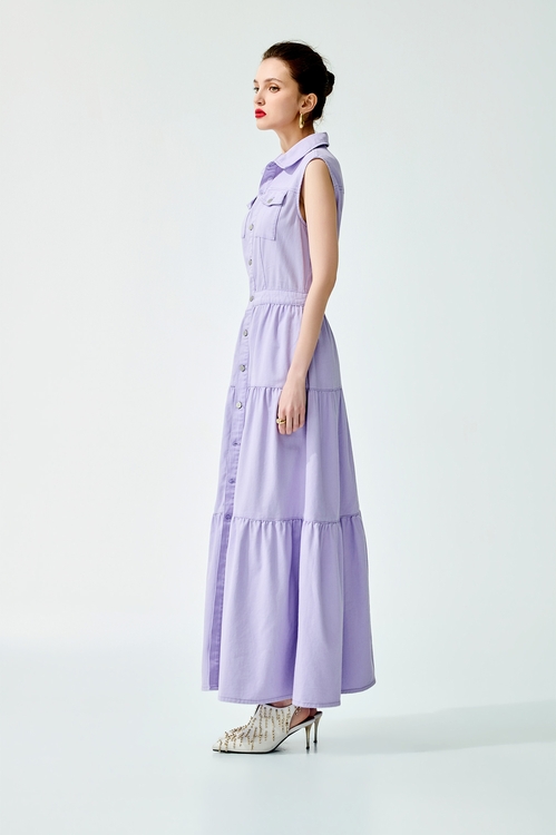 Sleeveless Purple Shirt Dress,dresses,Dresses