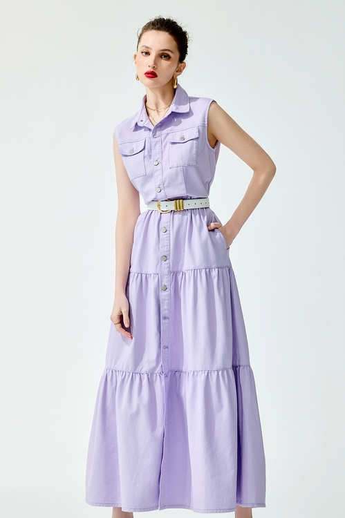 Sleeveless Purple Shirt Dress,dresses,Dresses
