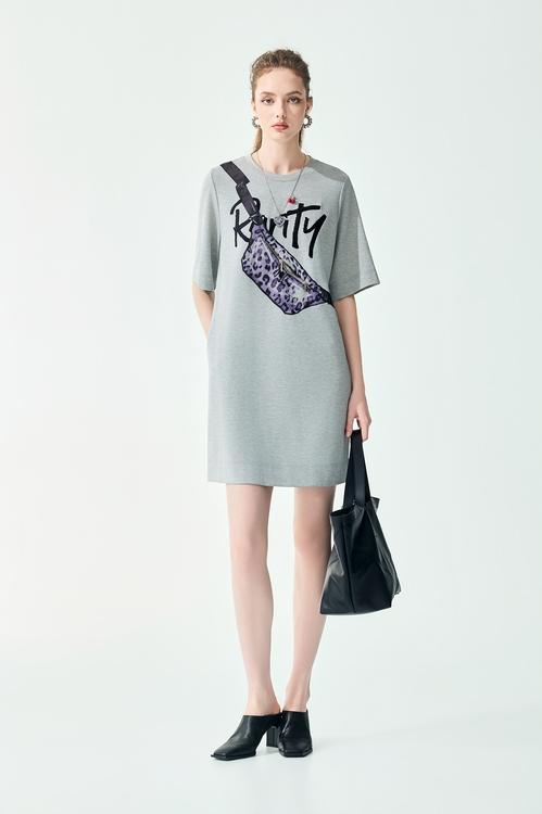 Front Graphic Grey Tee Dress,dresses,Dresses