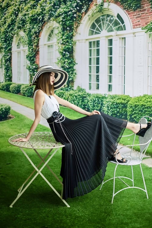 Pleated Detail Chiffon Maxi Dress,Black dresses