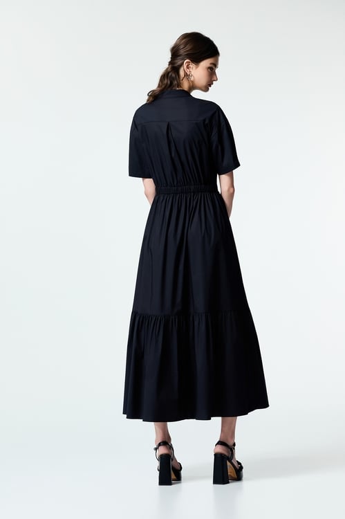 Short Sleeve Maxi Shirt Dress,Black dresses