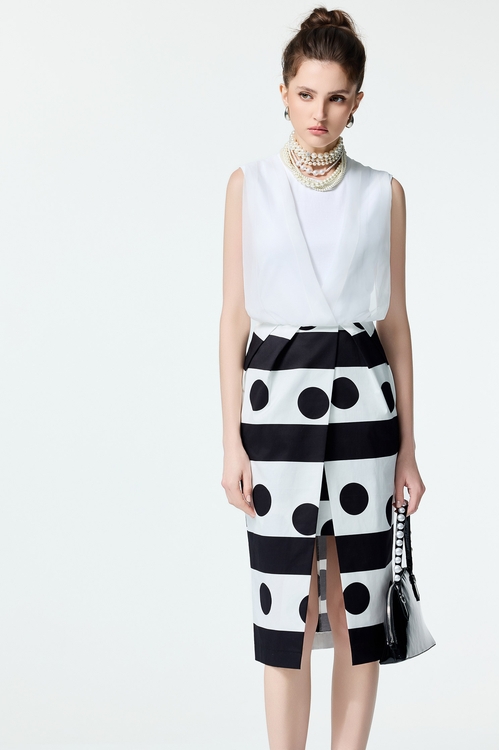 Stripe With Polka Dot Print Sleeveless Dress,dotcollection