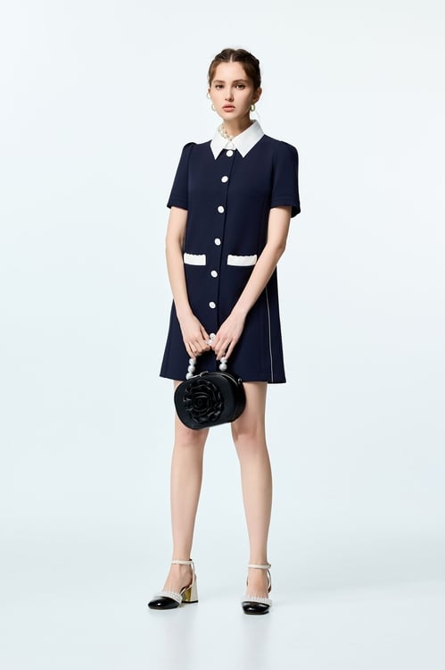 Contrast Collar Navy Short Dress,Urban Fashion