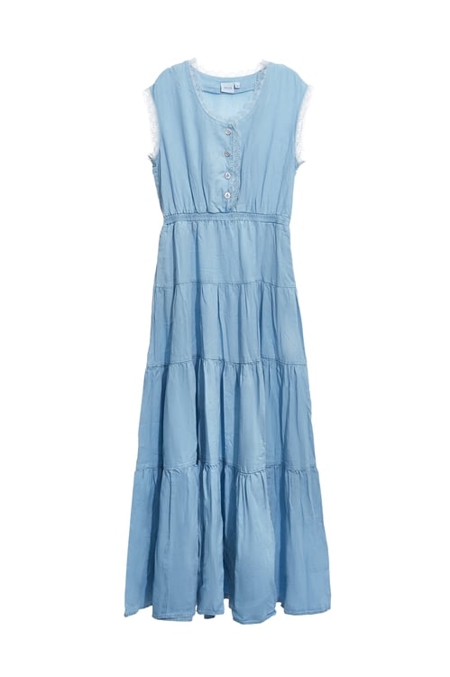 Lace Trim Detail Soft Denim Dress,Urban Fashion