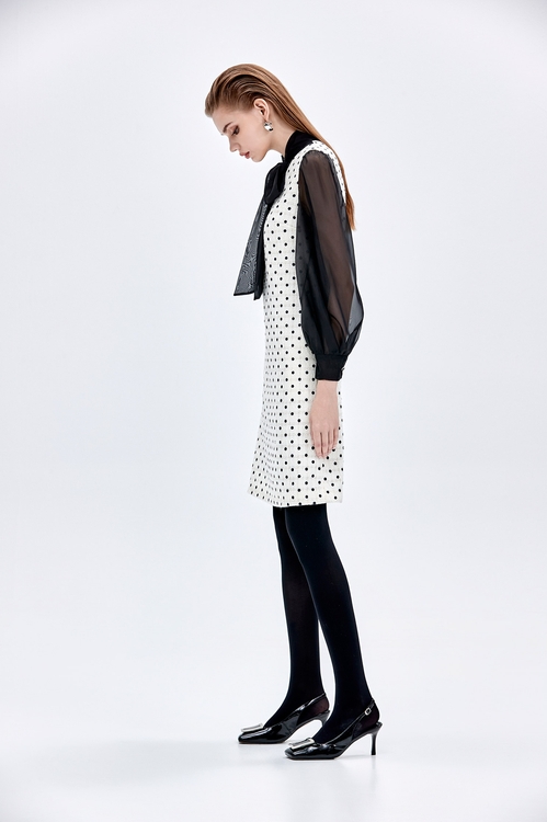 Retro Polka Dot Dress With Bow Collar,dotcollection