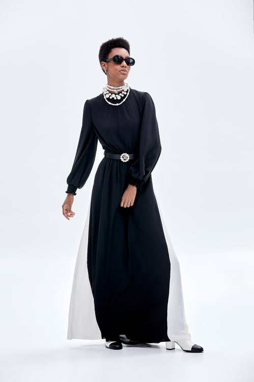 Long Sleeve Contrast Maxi Dress,Maxi dresses