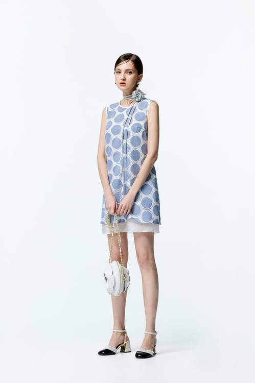 Polka Dot Embroidery Sleeveless Dress,Lace