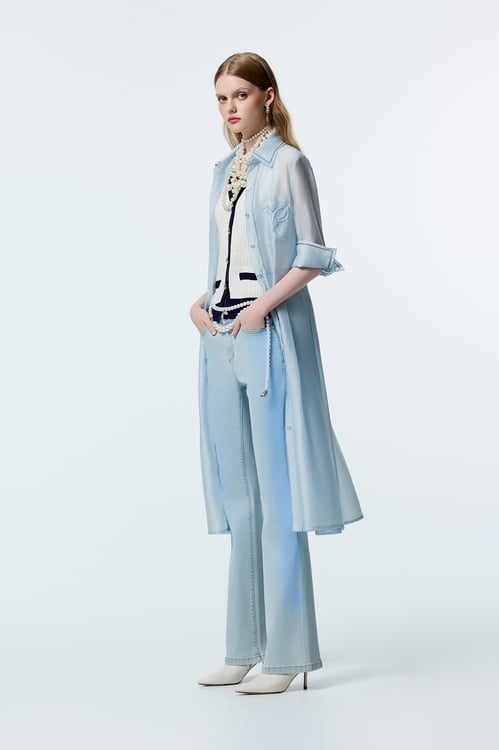 Light Blue Shirt Dress With Contrast Stitch Detail,Shirt dresses