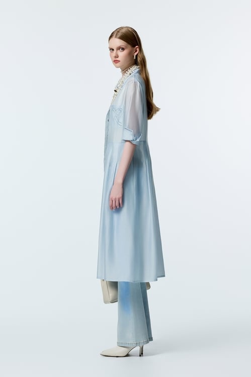 Light Blue Shirt Dress With Contrast Stitch Detail,Shirt dresses