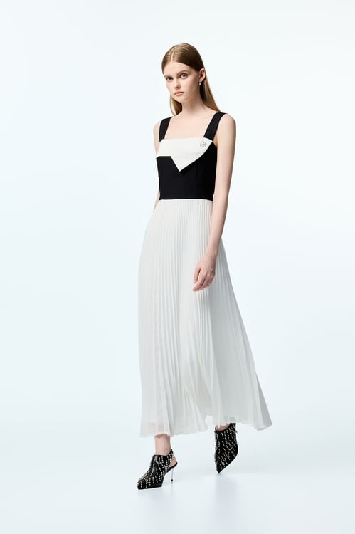 Black White Contrast Maxi Dress,Chiffon