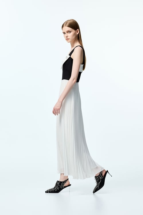 Black White Contrast Maxi Dress,Chiffon