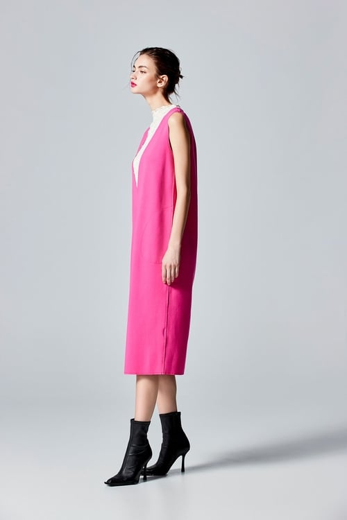 Fake Two Piece Sleeveless Contrast Lace Dress,,Fake Two Piece Sleeveless Contrast Lace Dress,Dresses,Season (SS) Look,pearl,Knitted,Dresses,Season (SS) Look,Maxi dresses