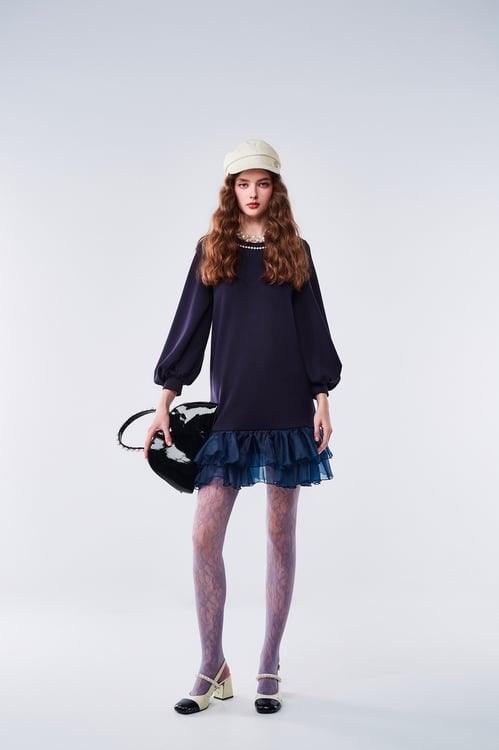 Ruffle Hem Long Sleeve Dress,,Ruffle Hem Long Sleeve Dress,Dresses,Season (AW) Look,Dresses,Season (SS) Look,Dresses,Knitted dresses,Stripe,Season (AW) Look,Knitted,Knitted dresses,Black dresses,Dresses,pearl,Season (AW) Look
