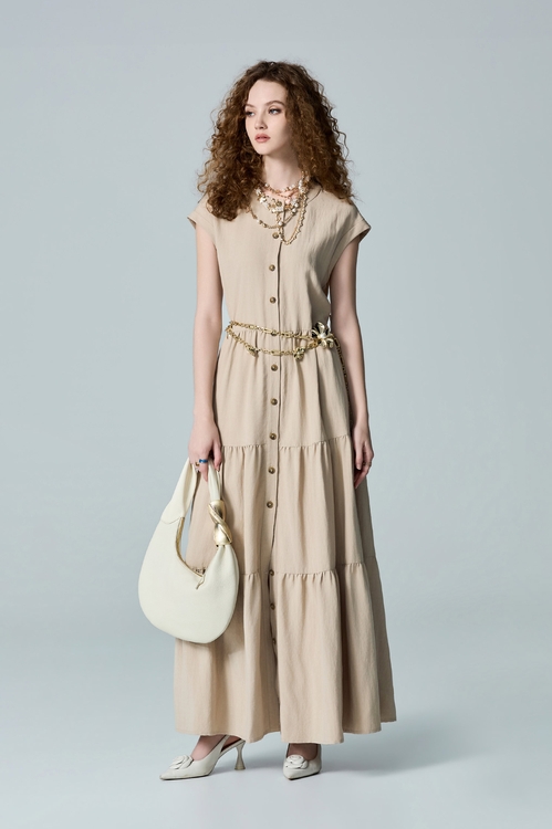 Button Front Khaki Maxi Dress,Season (AW) Look