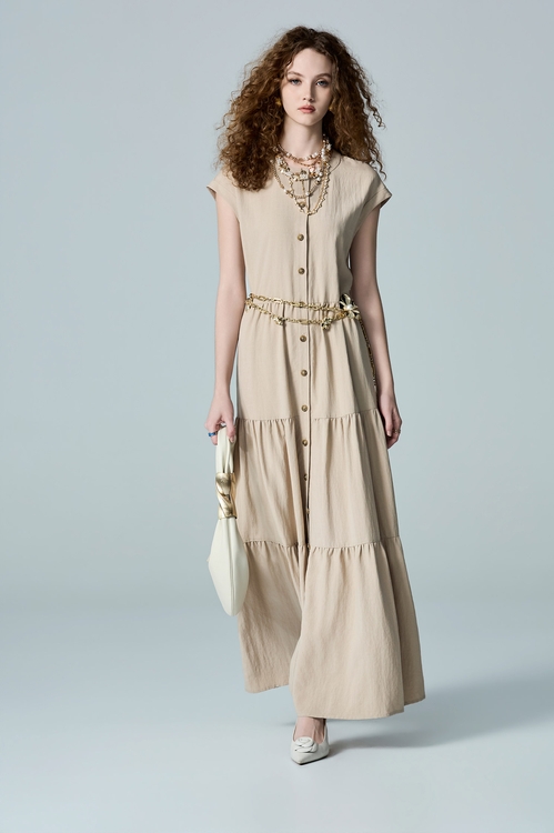 Button Front Khaki Maxi Dress,Season (AW) Look