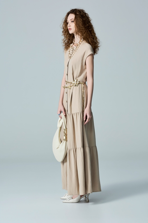 Button Front Khaki Maxi Dress,Season (AW) Look