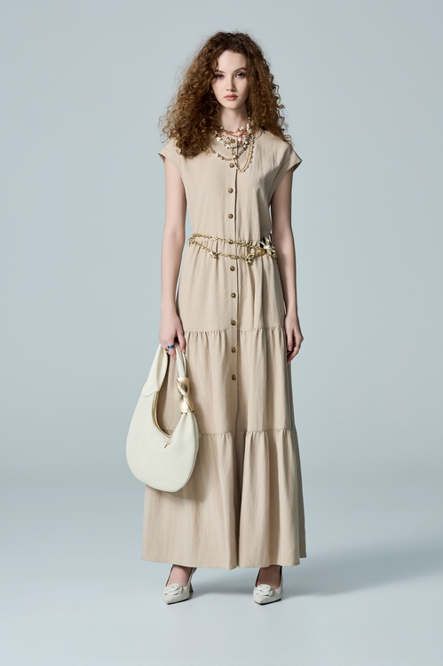 Button Front Khaki Maxi Dress,Season (AW) Look