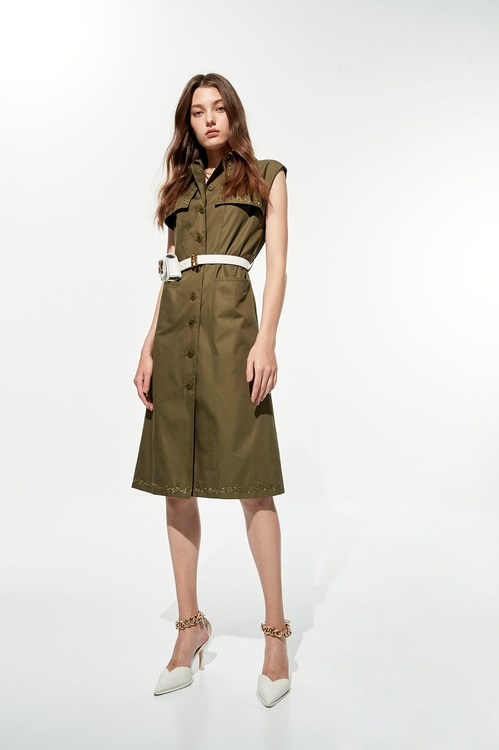 Button Front Shirt Dress With Embroidery Detail,Trench coats