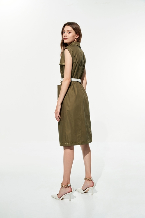 Button Front Shirt Dress With Embroidery Detail,Trench coats