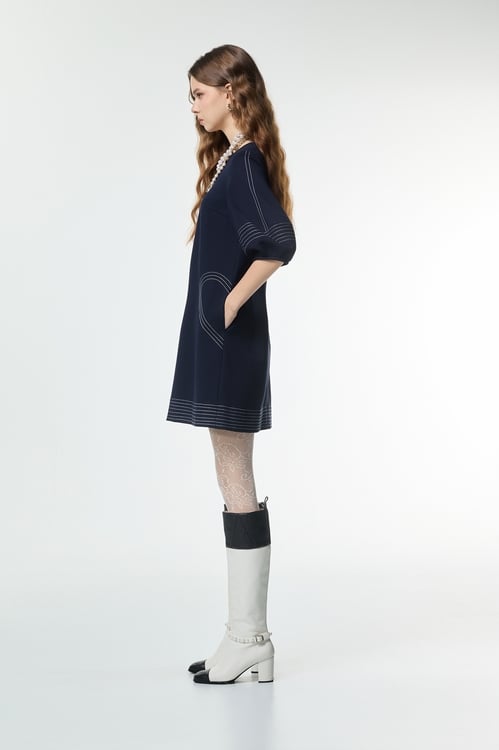 Contrast Stitching Detail Navy Dress,,Contrast Stitching Detail Navy Dress,Dresses,Season (AW) Look