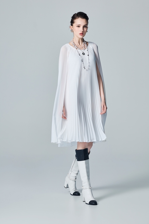 Pleated Chiffon Cape Dress,,Pleated Chiffon Cape Dress,Dresses,sleeveless tops,White dresses,Season (AW) Look,sleeveless tops,Chiffon
