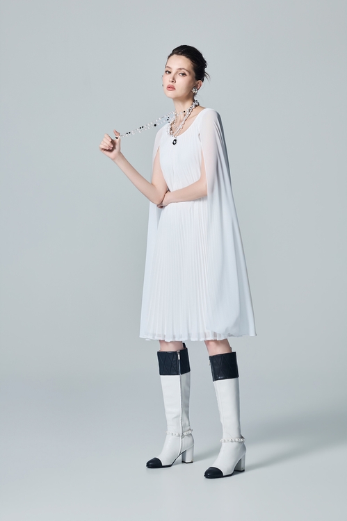 Pleated Chiffon Cape Dress,,Pleated Chiffon Cape Dress,Dresses,sleeveless tops,White dresses,Season (AW) Look,sleeveless tops,Chiffon