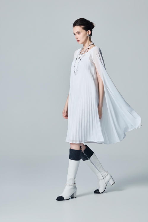 Pleated Chiffon Cape Dress,,Pleated Chiffon Cape Dress,Dresses,sleeveless tops,White dresses,Season (AW) Look,sleeveless tops,Chiffon