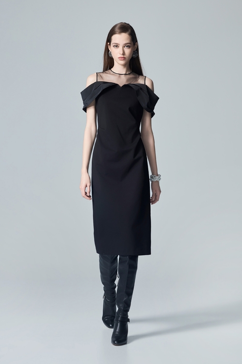 Classic Cold Shoulder Sheath Dress,Black dresses