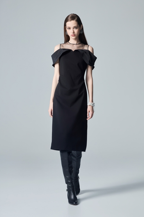 Classic Cold Shoulder Sheath Dress,Black dresses