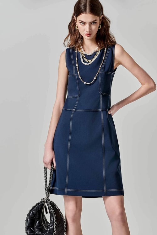Sleevess Dress With Contrast Stitching Detail,,Sleevess Dress With Contrast Stitching Detail,Dresses,Season (AW) Look,Dresses,Season (SS) Look